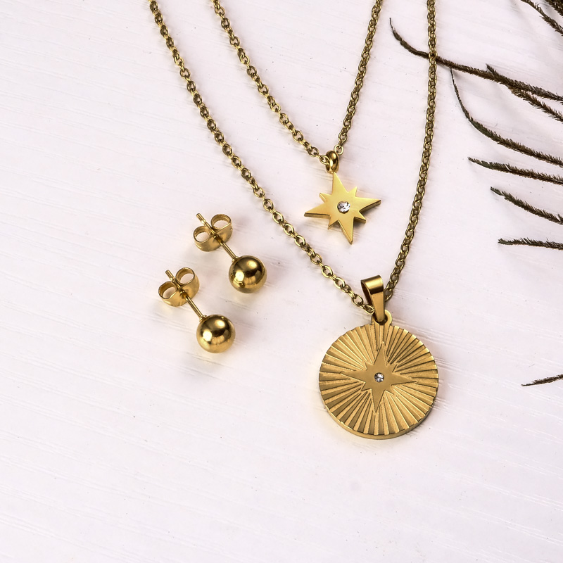 18k Gold Plated Star Necklace Earring Set -SSCSG142-31840