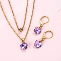18k Gold Plated Crystal Flower Layered Necklace Set -SSCSG142-31906