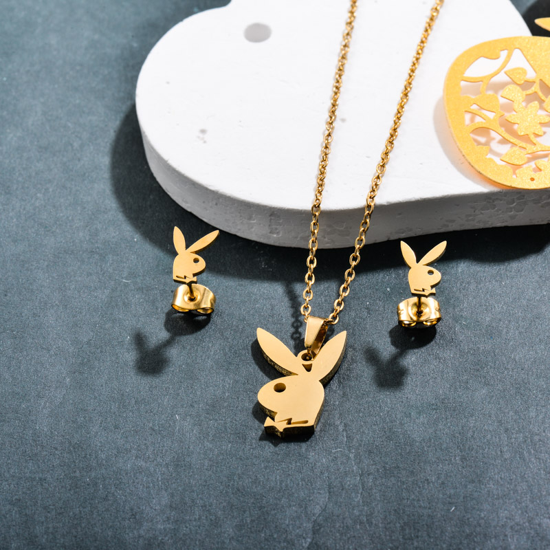 Stainless Steel 18k Gold Plated Rabbit Jewelry Sets -SSCSG143-32367