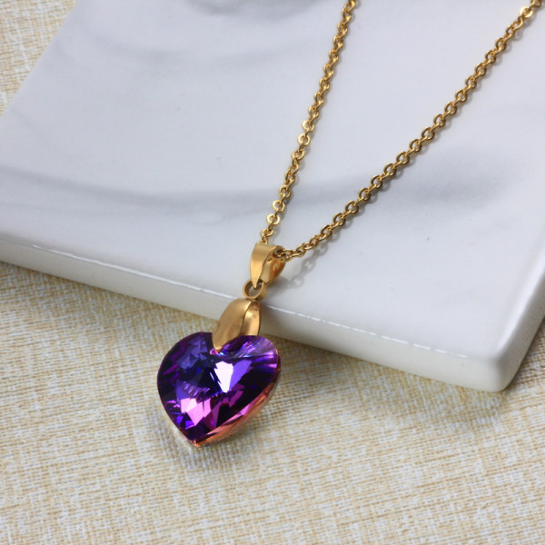 Stainless Steel Crystal Pendant Necklace -SSNEG173-32243