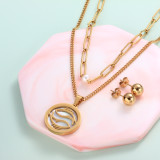 18k Gold Plated Zodiac Mother pearl Pendant Multi Layered Necklace Sets -SSCSG142-31957