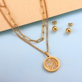 18k Gold Plated Zodiac Mother pearl Pendant Multi Layered Necklace Sets -SSCSG142-31998