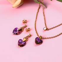 18k Gold Plated    Crystal Heart Necklace Earring Set -SSCSG142-31872