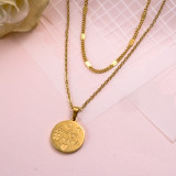 18k Gold Plated Round Pendant Layered Necklace -SSNEG142-31939