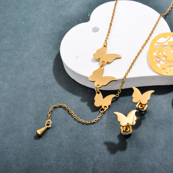 Stainless Steel 18k Gold Plated Butterfly Jewelry Sets -SSCSG143-32359