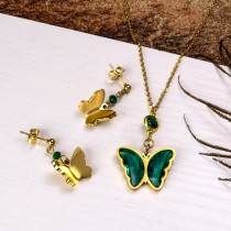 18k Gold Plated Crystal Butterfly  Necklace Earring Set -SSCSG142-31836