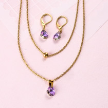 18k Gold Plated Crystal Layered Necklace Set -SSCSG142-31895