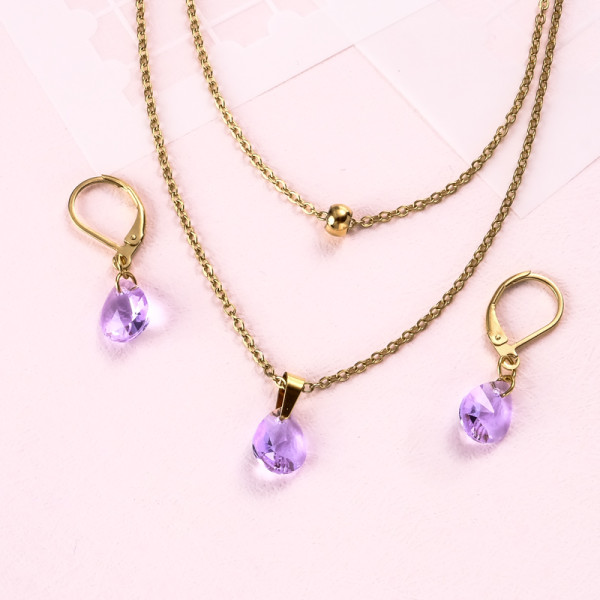 18k Gold Plated Crystal Layered Necklace Set -SSCSG142-31893