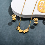 Stainless Steel Heart  Elephant Smile Jewelry Sets -SSCSG143-32372