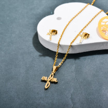 Stainless Steel 18k Gold Plated Cross Jewelry Sets -SSCSG143-32355