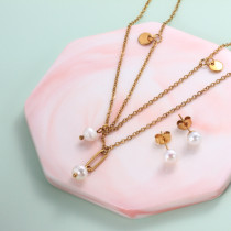 18k Gold Plated Pearl Necklace Sets -SSCSG142-31953