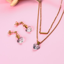 18k Gold Plated    Crystal Heart Necklace Earring Set -SSCSG142-31871