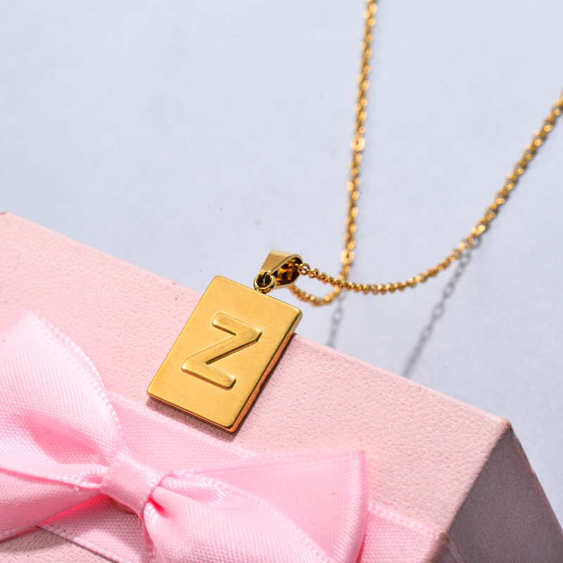 18k Gold Plated Personalized Rectangle Initial Letter Necklace SSNEG143-32461