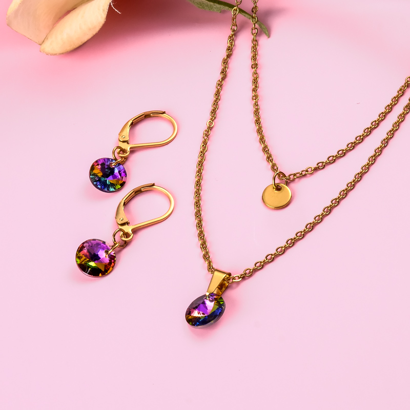 18k Gold Plated Crystal Layered Necklace Set -SSCSG142-31886