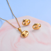 18k Gold Plated Botton Necklace Earrings Sets -SSCSG143-32476
