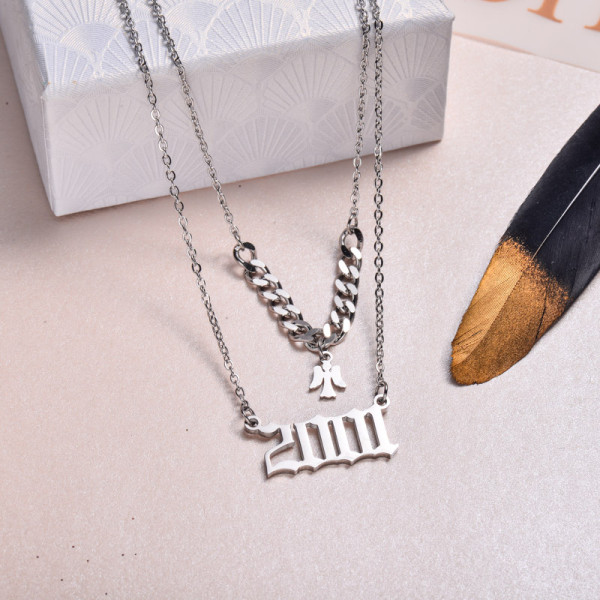 Stainless Steel Multi Layered Birth Year Necklace -SSNEG142-32577