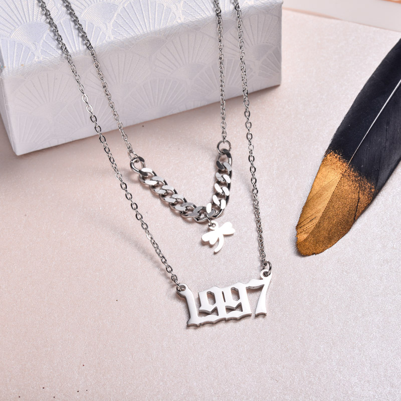 Stainless Steel Multi Layered Birth Year Necklace -SSNEG142-32573
