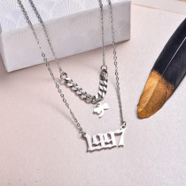 Stainless Steel Multi Layered Birth Year Necklace -SSNEG142-32573