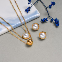 18K Gold Plated Pearl Layered Necklace Sets -SSCSG143-21940-G