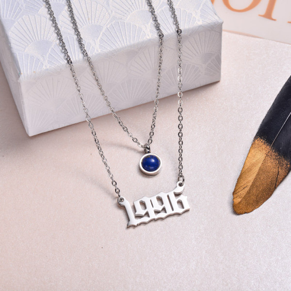 Stainless Steel Multi Layered Birth Year Necklace -SSNEG142-32572