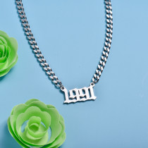 Stainless Steel Multi Layered Birth Year Necklace -SSNEG142-32583