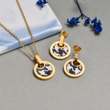 18k Gold Plated Black White Jewelry Sets -SSCSG143-15899-G