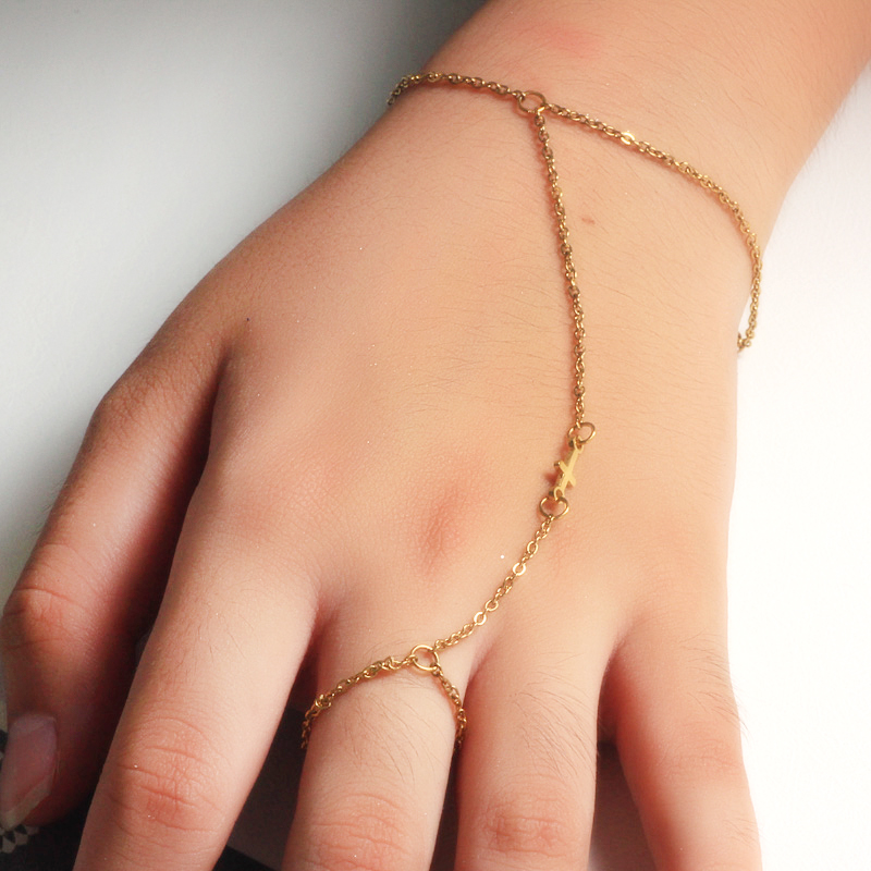 18K Gold Plated Bracelet Connected Ring Chain-SSBTG142-32650