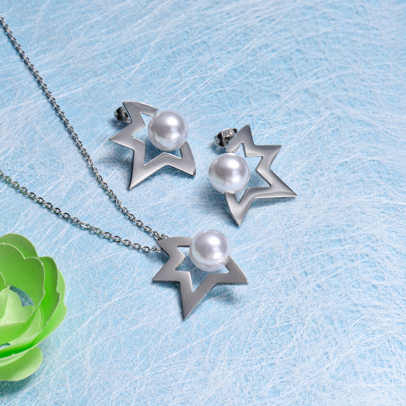 Stainless Steel Star Pearl Jewelry Sets -SSCSG143-11029-S