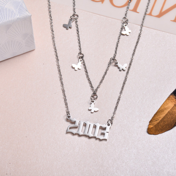 Stainless Steel Multi Layered Birth Year Necklace -SSNEG142-32579