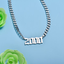 Stainless Steel Multi Layered Birth Year Necklace -SSNEG142-32588