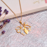 18k Gold Plated Pearl Leaf Necklace -SSNEG142-32532