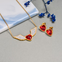 18k Gold Plated Angel Wing Red Heart Jewelry Sets -SSCSG143-32639