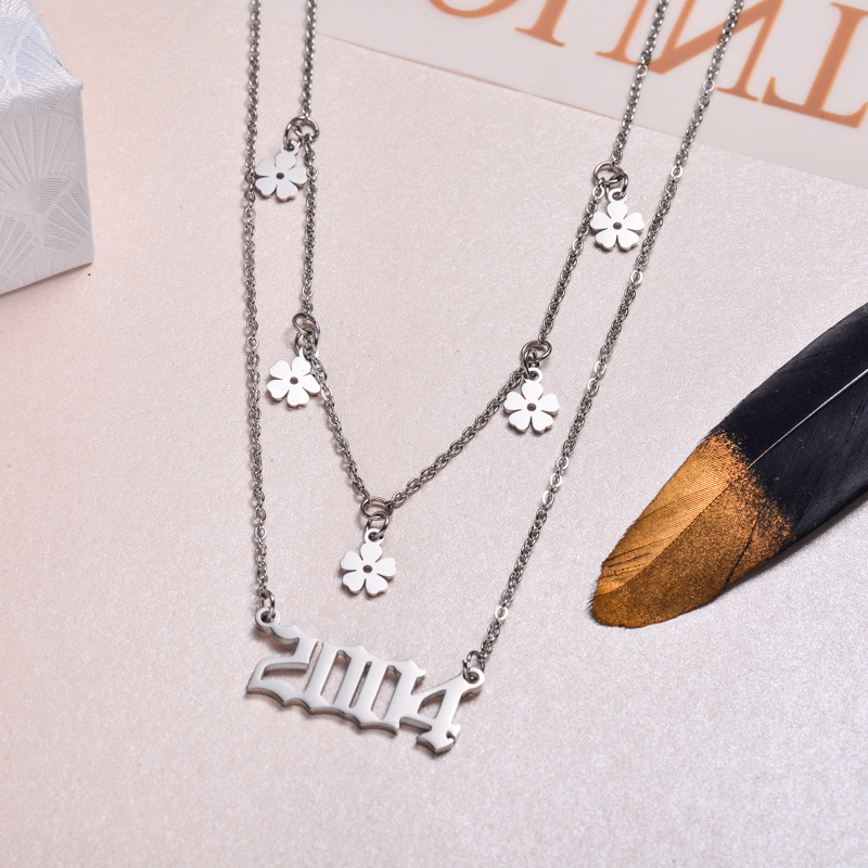 Stainless Steel Multi Layered Birth Year Necklace -SSNEG142-32580