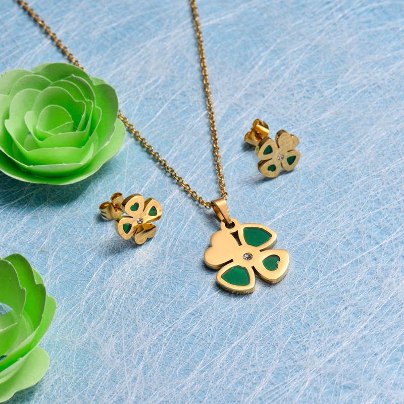 18k Gold Plated Clover Flower Jewelry Sets -SSCSG143-13045