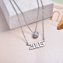 Stainless Steel Multi Layered Birth Year Necklace -SSNEG142-32581