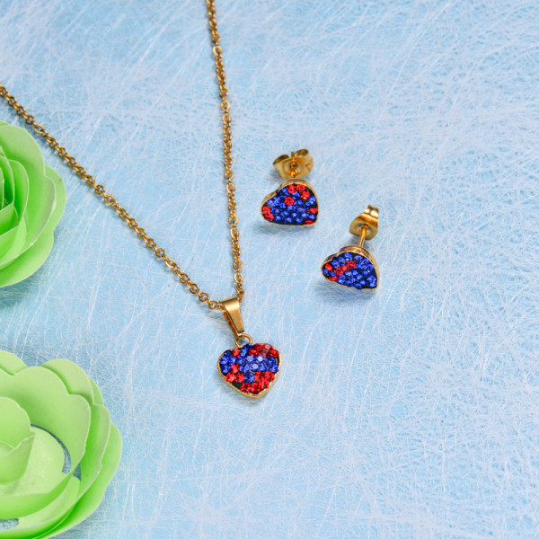 Stainless Steel Blue Crystal Heart Jewelry Sets -SSCSG143-18288