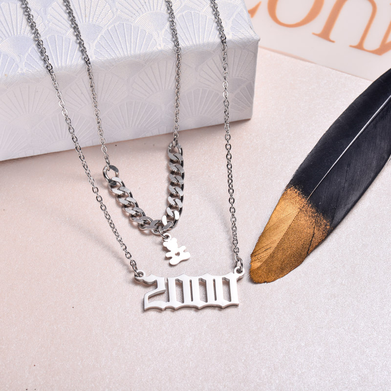 Stainless Steel Multi Layered Birth Year Necklace -SSNEG142-32576