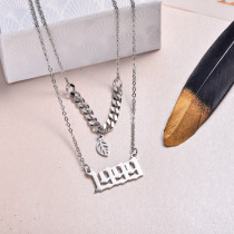 Stainless Steel Multi Layered Birth Year Necklace -SSNEG142-32575