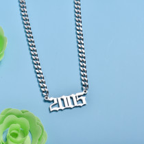 Stainless Steel Multi Layered Birth Year Necklace -SSNEG142-32593