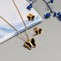 18k Gold Plated Black Onyx Butterfly Jewelry Sets -SSCSG143-32632
