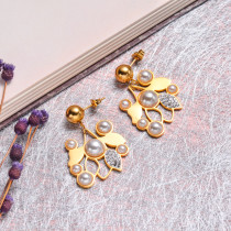 18k Gold Plated Pearl Leaf Drop Earrings -SSNEG142-32534