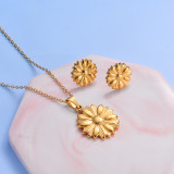 18k Gold Plated Sunflower Necklace Earrings Sets -SSCSG143-32467