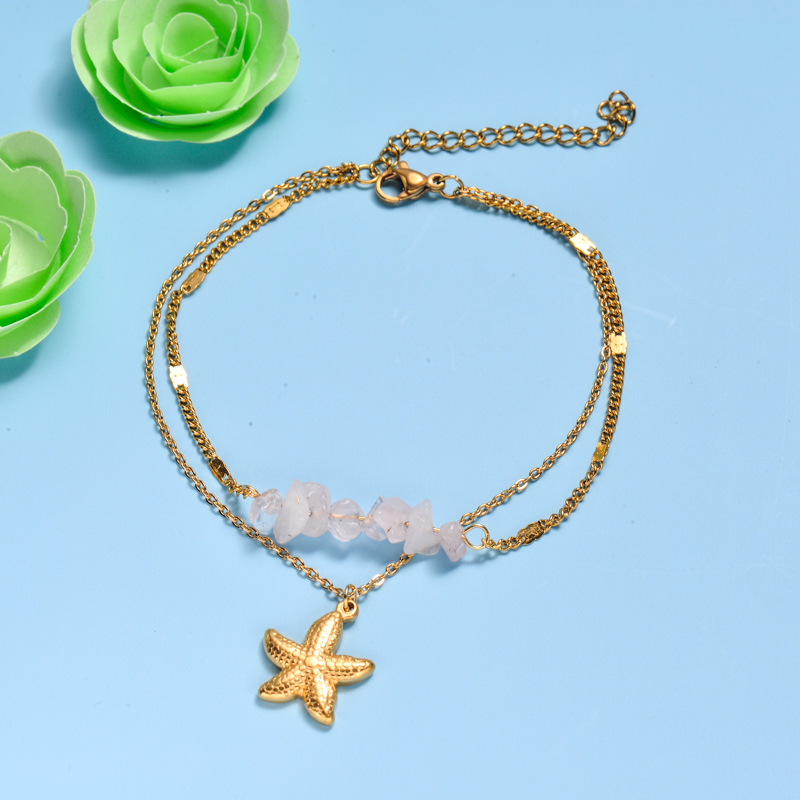 18k Gold Plated Beaded Starfish Bracelet for Beach -SSBTG142-32601