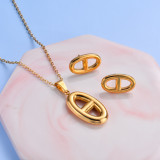 18k Gold Plated Botton Necklace Earrings Sets -SSCSG143-32468