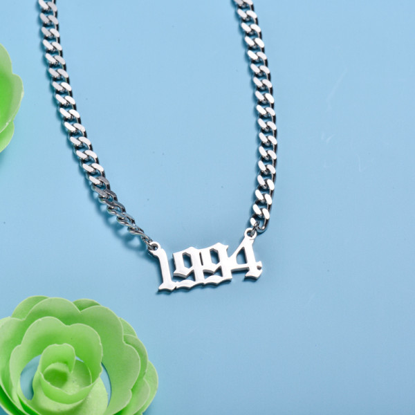 Stainless Steel Multi Layered Birth Year Necklace -SSNEG142-32596