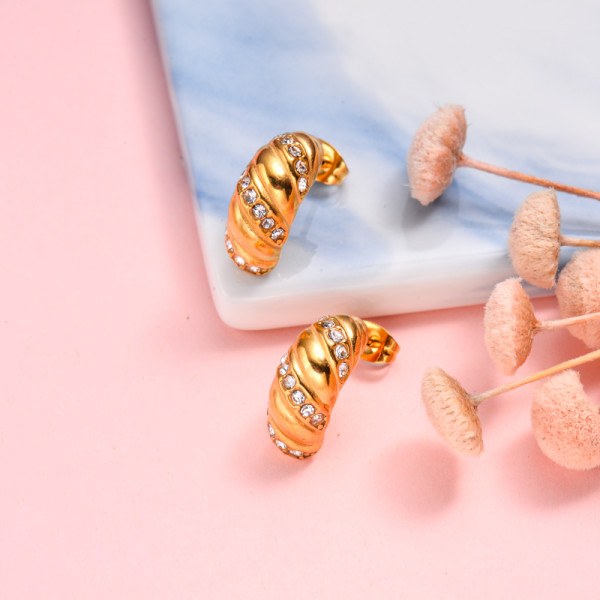 18k Gold Plated Crystal C Hoop Earrings -SSEGG143-32505