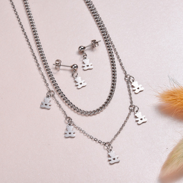 Stainless Steel Bear Necklace Sets -SSCSG143-32977