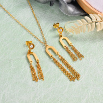 18k Gold Plated Tassel Necklace Sets -SSCSG143-32904