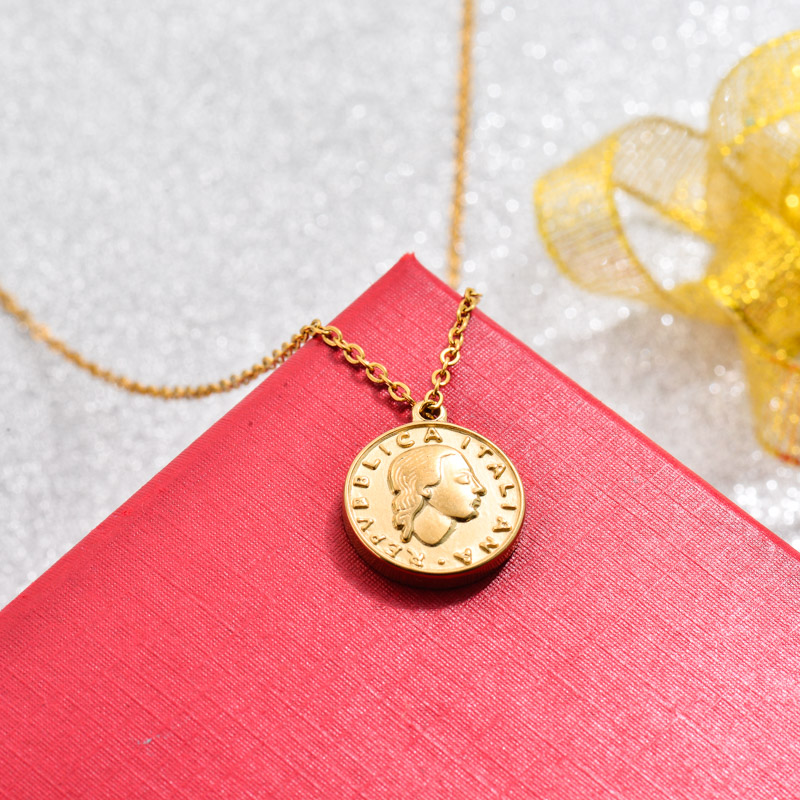 18k Gold Plated Medal Coin Pendant Necklace -SSNEG143-32727
