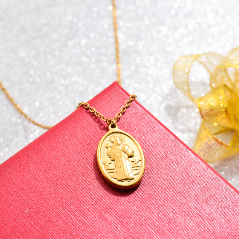 18k Gold Plated San Benito Medal Pendant Necklace -SSNEG143-32747